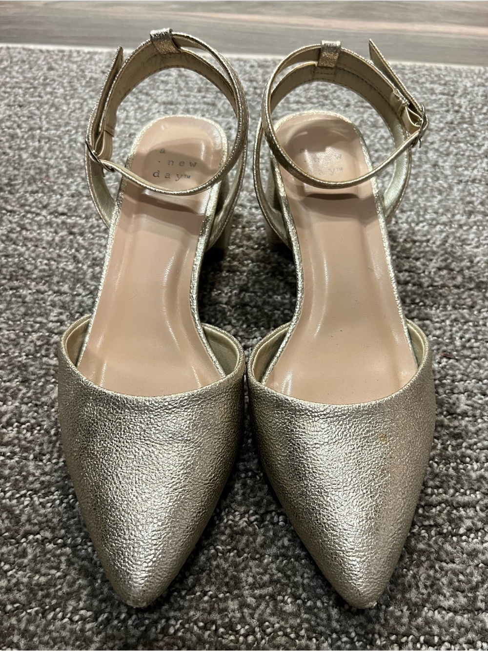 Gold Pointed Toe Block Heels